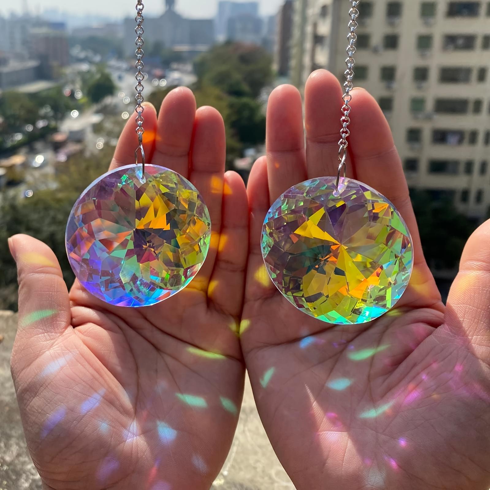 

2pcs Round Crystal Suncatcher, Glass Prism Hanging Sun Catcher for Window Balcony Garden, Rainbow Maker Decor светло-серый