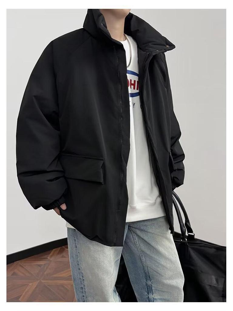 Men's Korean Style Stand Collar Puffer Jacket – Autumn/Winter Casual Loose Fit