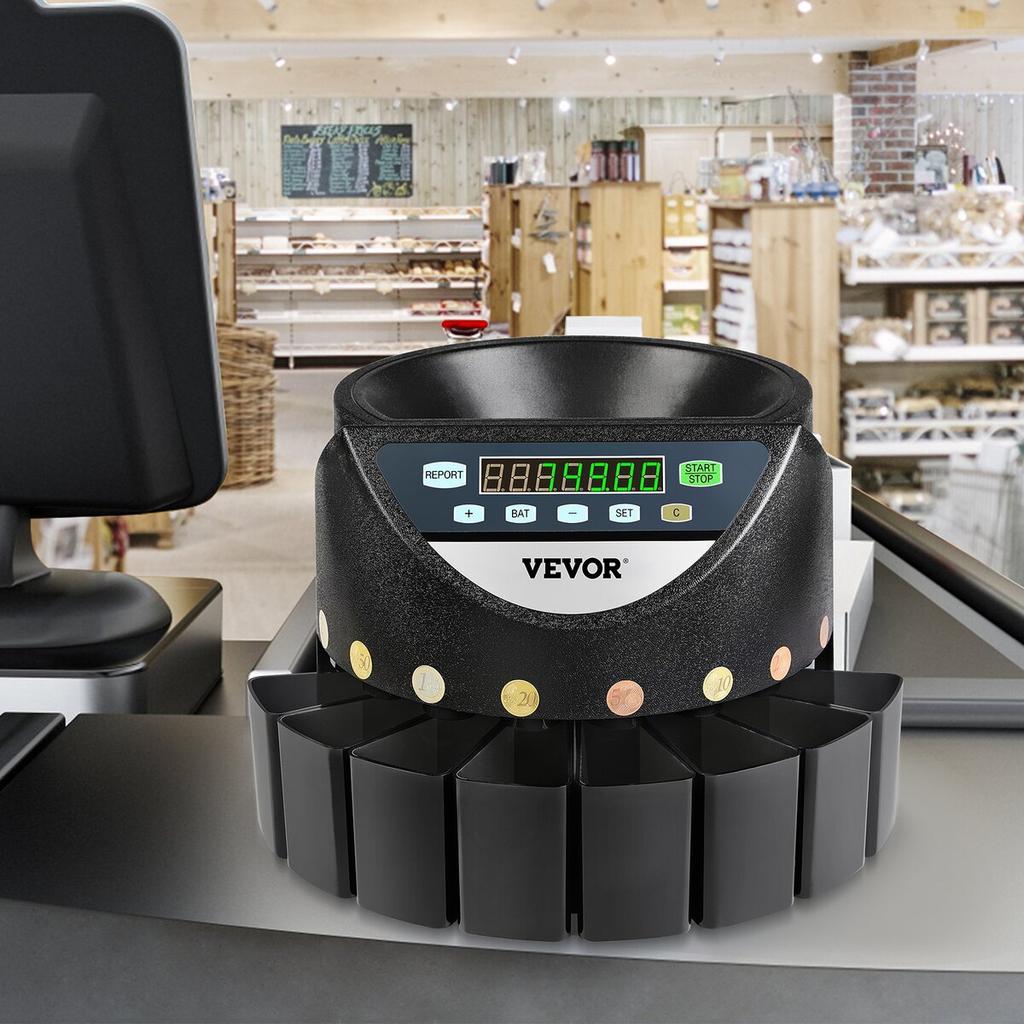 Compteur Trieur de Pièces Euro 500-1000 Pièces Machine Électronique Automatique de Comptage de Pièces EUR 300 Pièces par Minute avec 8 Tiroirs à Pièces pour École Magasin Banque