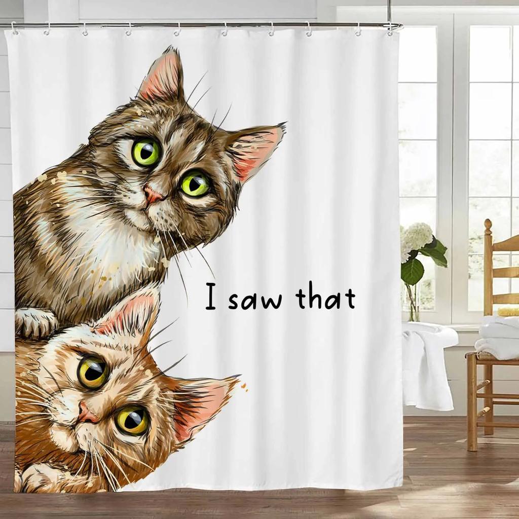 Raining Cats and Dogs Shower Curtain Funny Cartoon Cute Animal Hilarious Pets Playing Water Polyester Waterproof Bathroom Panels