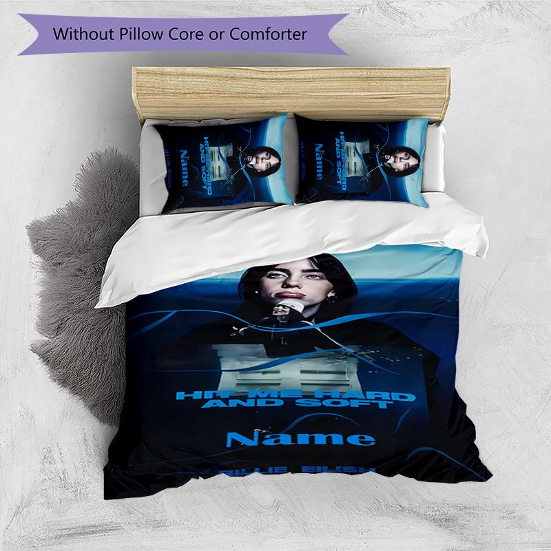 3 szt. Personalizowany Zestaw Pościeli Billie Eilish Zapięcie Poszwy na Kołdrę Zawiera 1 Poszwę na Kołdrę i 2 Poszewki na Poduszki na Wszystkie Pory Roku Wystrój Sypialni