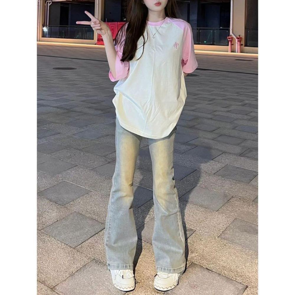High Street Street Personality High Waist Micro Pull Jeans Spring and Autumn Versatile Slim Skinny Flared Floor Mopping Jeans