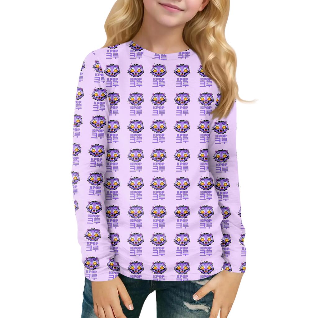 Children's Witch  Printed Long Sleeved Round Neck Top With Floral Print For Daily Casual T-shirt