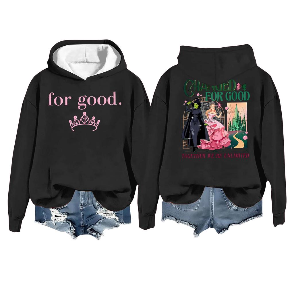 Women's Casual Long Sleeve Pullover Witch Print Hooded Sweatshirt