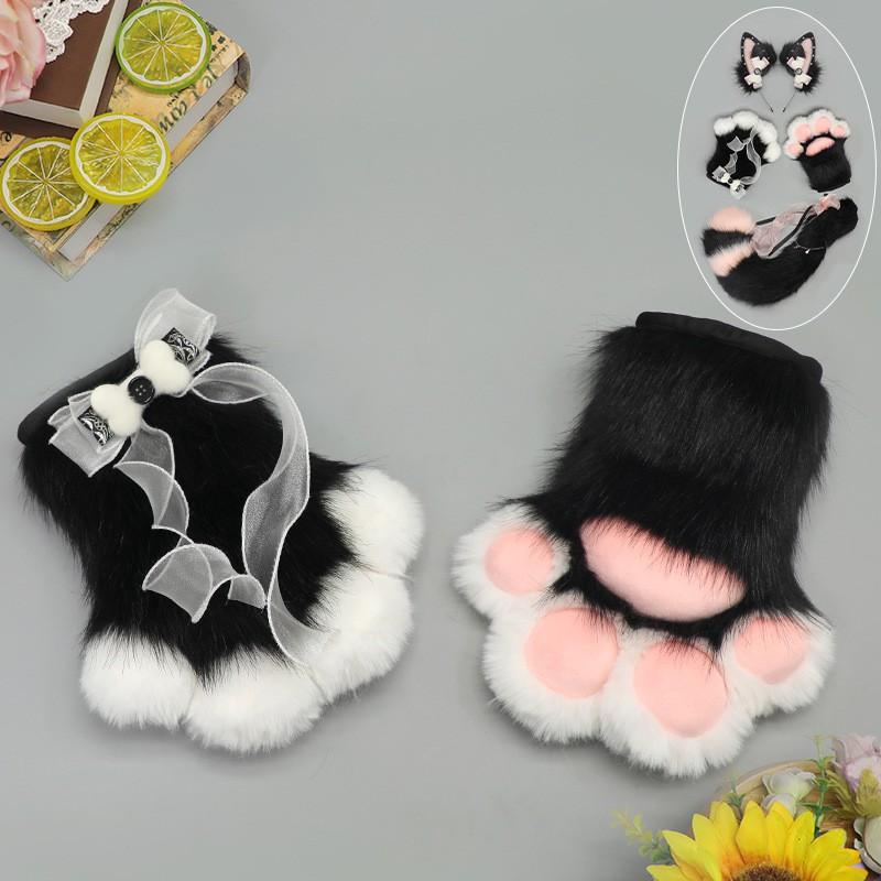 Handmade Fox Ear Headband Cat Paw Gloves Tail Set Kawaii Cosplay Anime Convention Costume Accessories