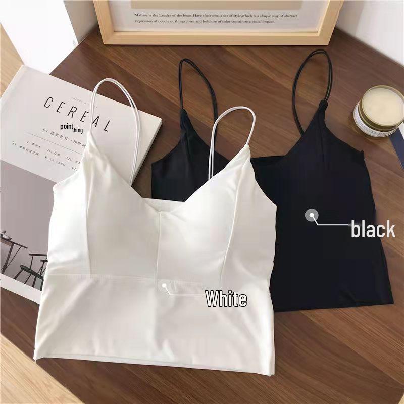Versatile Ice Silk Camisole with Padded Bra and Beautiful Back Design