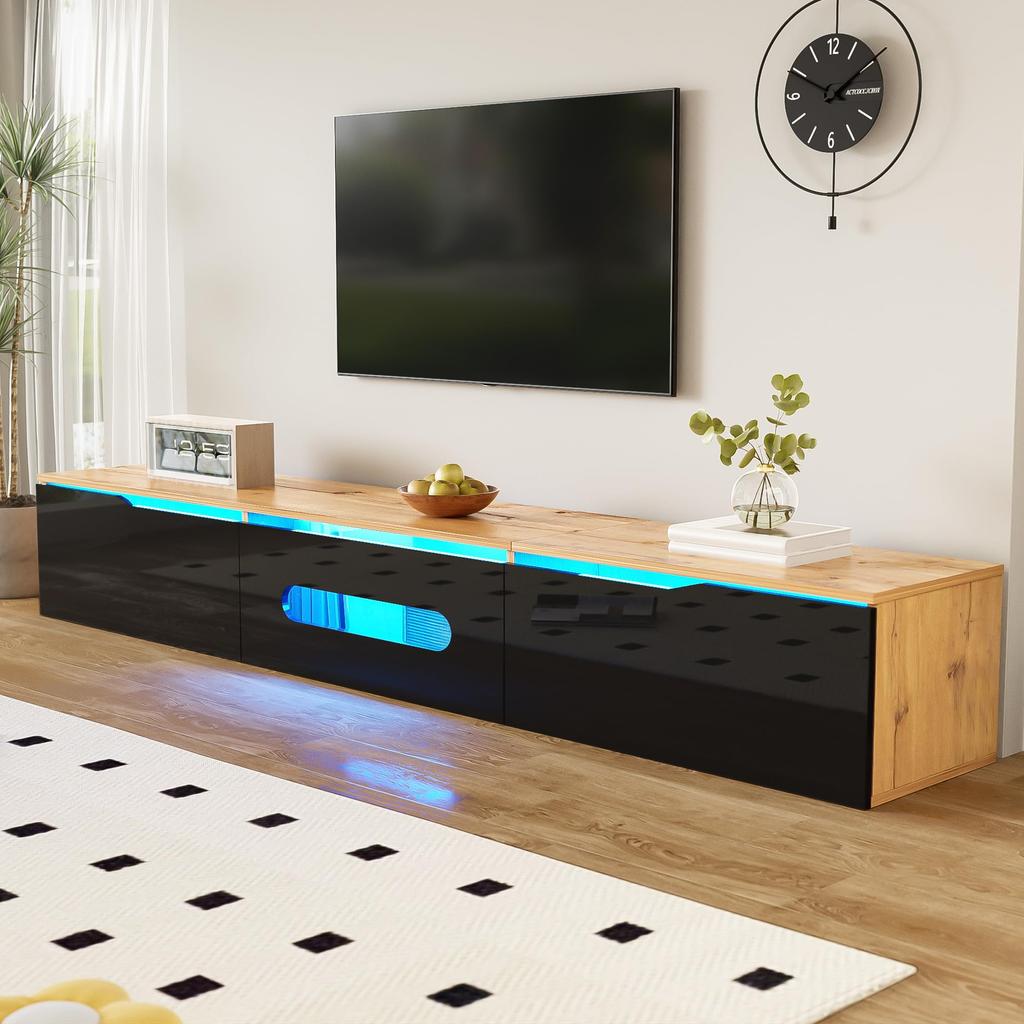 TV-Schrank, Hochglanz TV-Board, 16-Farben LED-Beleuchtung, wandmontierbar Fernsehtisch mit App-gesteuert, für Wohnzimmer