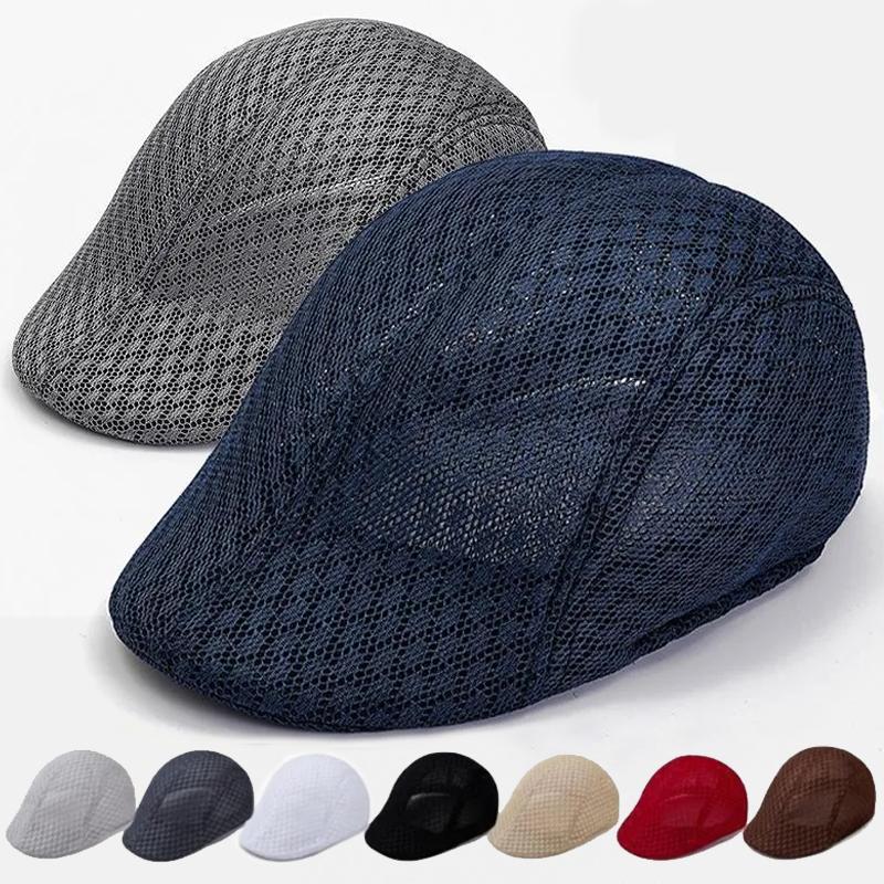 Summer Cotton Casual Beret Caps for Elder Unisex Solid Color Mesh Flat Sun Protection Caps Fashion Breathable Hat for Women Men