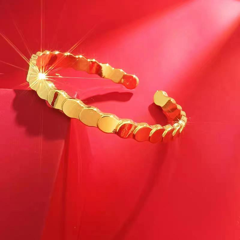Women's Gold Plated Dragon Scale Sequin Bracelet - Stylish Open Bangle Jewelry