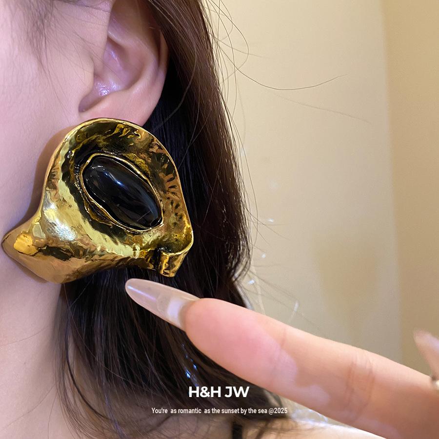 Vintage Geometric Resin Oval Earrings Elegant Women Jewelry