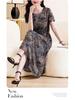 Fashionable Cotton Silk Plus Size Dress with Pockets for Middle-Aged and Elderly Women