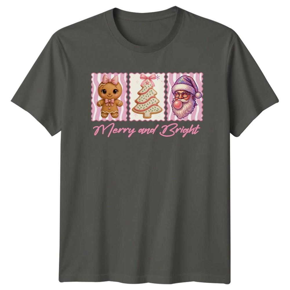 Merry And Bright Christmas Holiday Santa Gingerbread Unisexs Unisexs Graphic Tee S