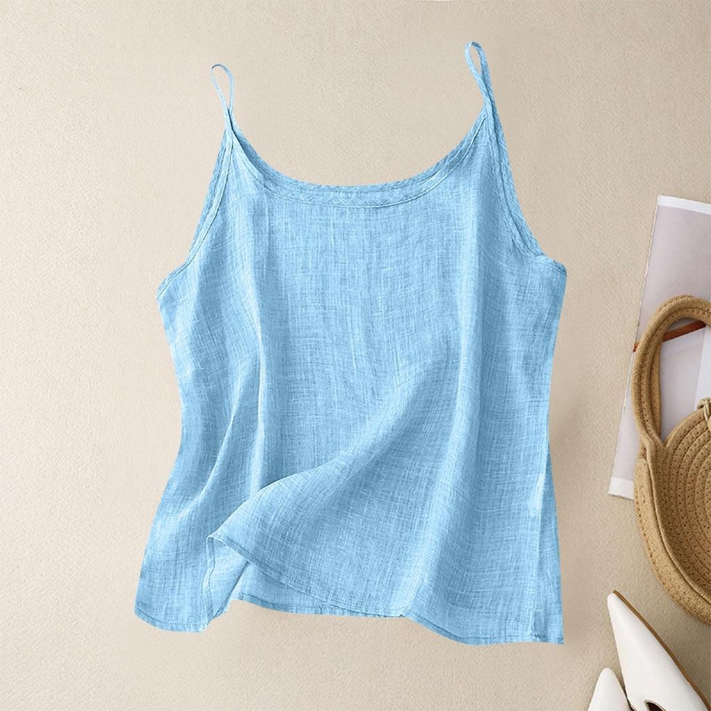 Women's Summer Vintage Cotton Linen Small Camisole Bottom Vest Loose Inner Tops