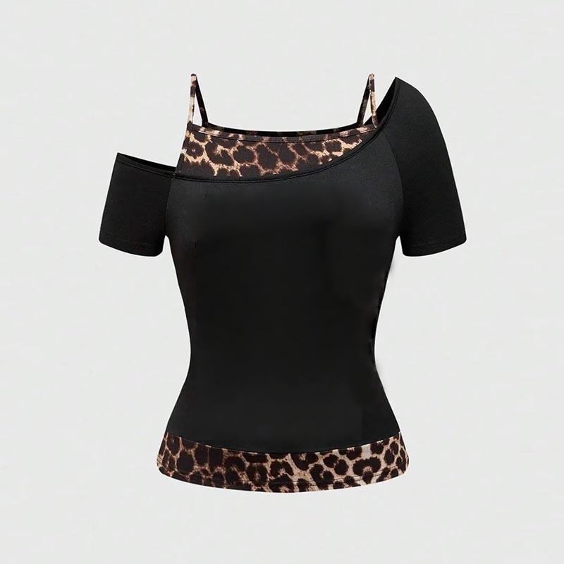 Evropský a americký letní dámský Y2K personalizovaný top s kulatým výstřihem a efektem falešného dvoudílného oblečení