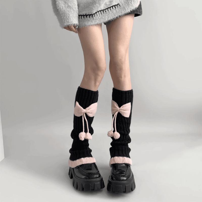 Sweet Autumn and Winter Pom-pom Lace Contrasting Color Sock, Jk Girl Pink Bow Leg Cover, Dui Dui Sock