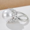 Luxurious Sparkling Zircon Snowflake Style Imitation Pearl Ring, Suitable for Women's Engagement  Holiday Accessories