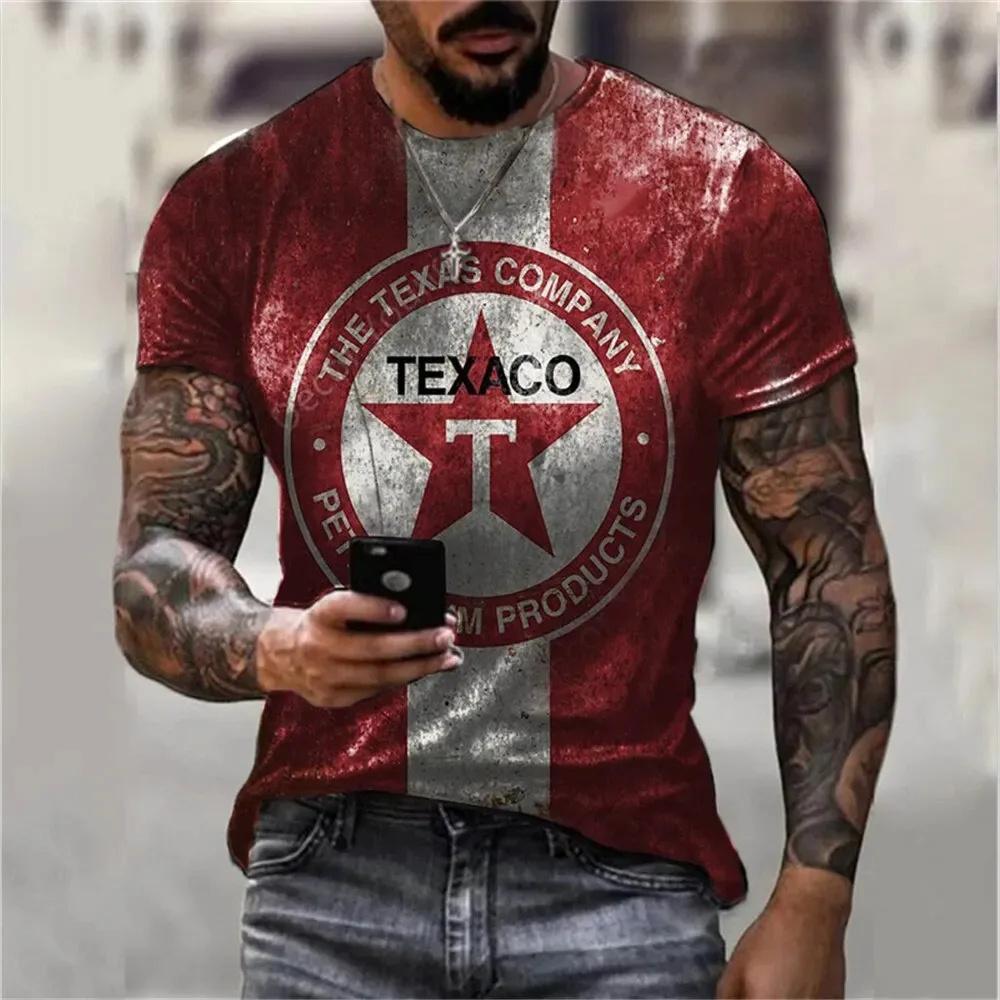 Men's T-Shirt 3D Graphics Texaco Car Oil Pullover Fashion Summer Casual Tops Sweatshirt Men's Harajuku T-Shirt Clothing