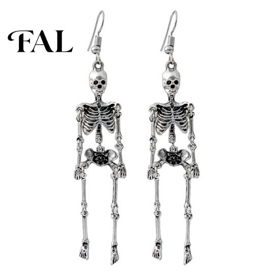 Unique Costume Earrings 1 Pair Halloween Earrings, Spooky Gothic Skeleton Dangle Cool Punk Drop Skull Articulated Jewelry for Women Humanoid Pendant A