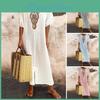 Dress Embroidered Maxi Women Bohemian V Neck Short Sleeves Embroidery Daily Wear Split Ankle Length Lady Dress Women Clothes