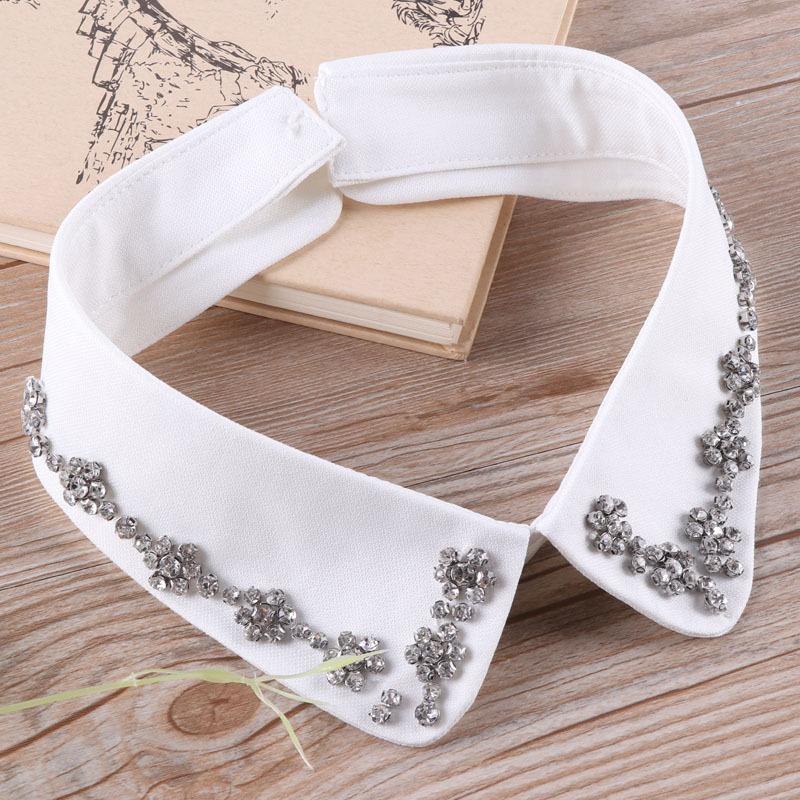 White Fake Collar Women Elegant Diamond Detachable Collars for Women False Shawl Shoulder Wrap Lapel False Collars Woman Tie