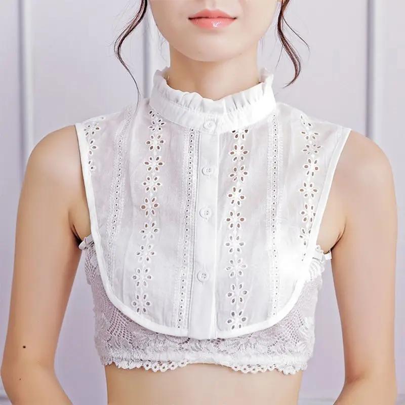 Women Lace Collar Pure Color Detachable Lapel Choker Necklace Shirt Fake False Collar Blouse Sweatshirt Vest Accessories