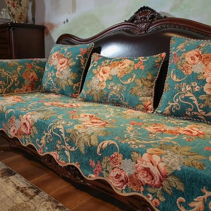 Lace Hem L-shaped Sofa Towel Chenille Jacquard Sofas Cushion Pillowcase European Combination Sofa Cover Anti Slip Wear-resistant
