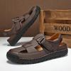 Men's Hand-Stitched Cowhide Leather Sandals with Soft Sole, Large Size Beach Shoes