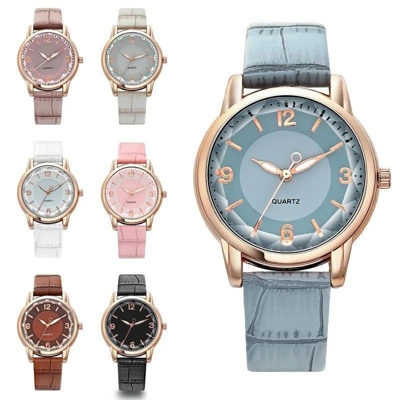 Leather Strap Women's Watch Polygonal Glass Luxury Women's Clock Dial Quartz Creative Fashion Quartz Watch