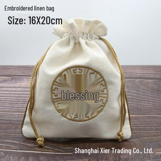 "Extra Large Embroidered Linen Drawstring Bag for Storage and Gifting"