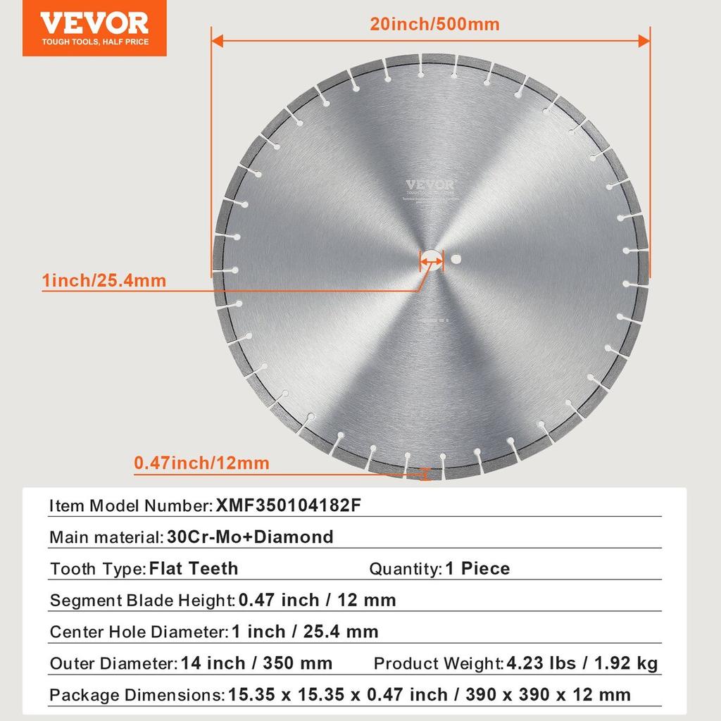 Diamond Blade 14inch Concrete Saw Blade Wet or Dry 0.39inch Flat Teeth