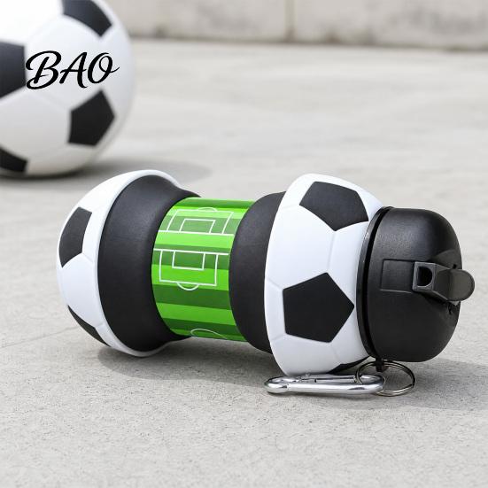Fitnessstudio Wasserbecher faltbar Silikon Ballflasche, 550ml faltbare Fußballflasche mit strapazierfähigem Sportkletterverschluss, Auslaufsicher Spritzwassergeschützt Outdoor