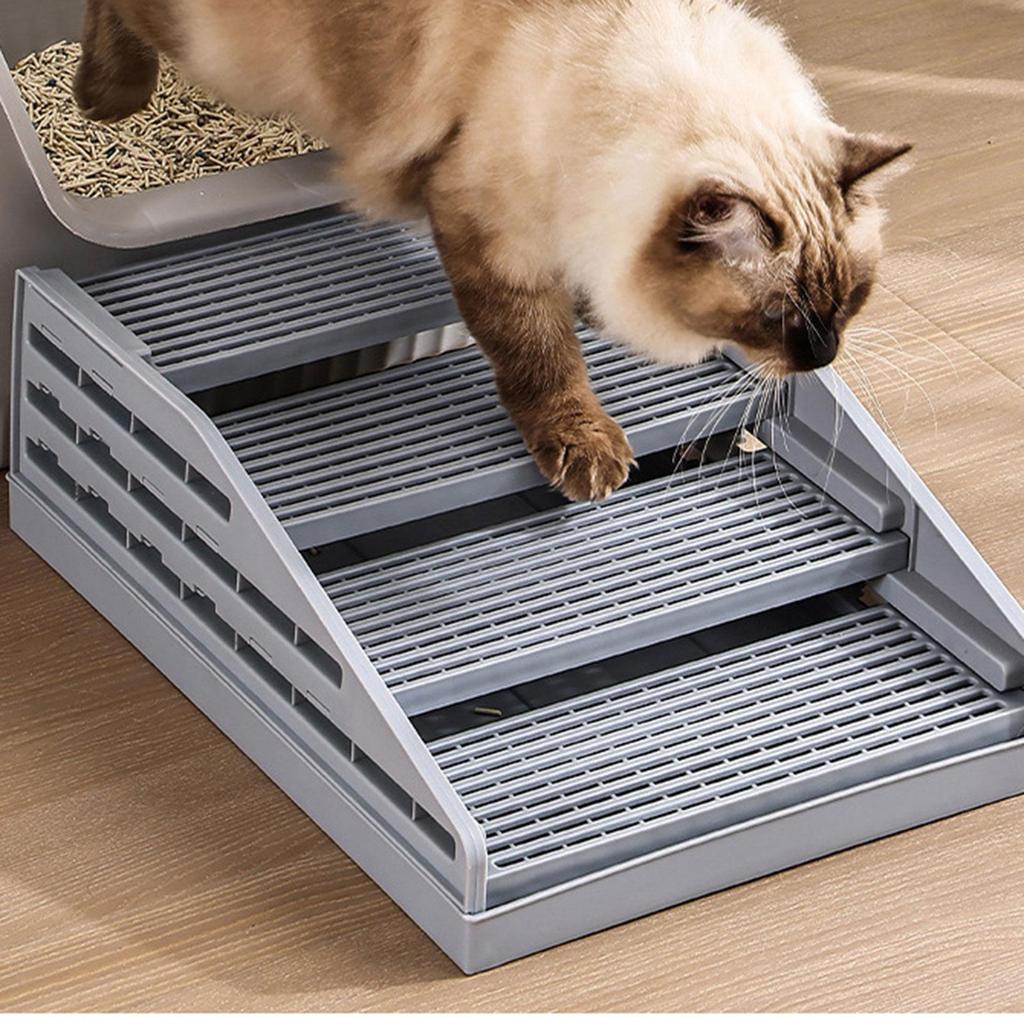 Rampa de Caja de Arena para Gatos de 4 Pasos, con Función de Filtro, Portátil, Escalera para Caja de Arena de Gatos Atrapador de Arena para Gatos Escalón para Caja de Arena de Gatos Atrapador de Arena para Gatos