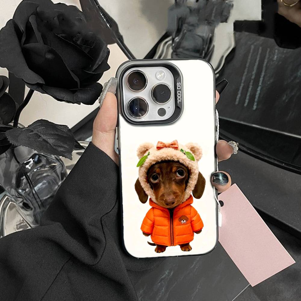Goofy C-Dogs Big eyes Phone Case For iPhone17, 16,15,14,13,12 Pro Max Black Candy Matte Shockproof Cover