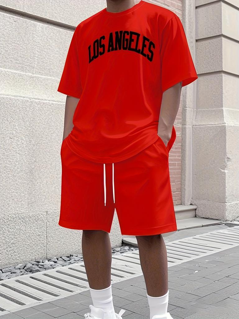2025 Neues Sport-Set für Herren Los Angeles Print Kurzarm-T-Shirt Lässiges Sport-Set Streetwear Shorts Zweiteiliges Herren-Set