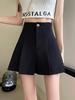 Women's High-Waist Black Casual Summer Shorts, Petite A-Line Wide-Leg Design, 2024 Collection.