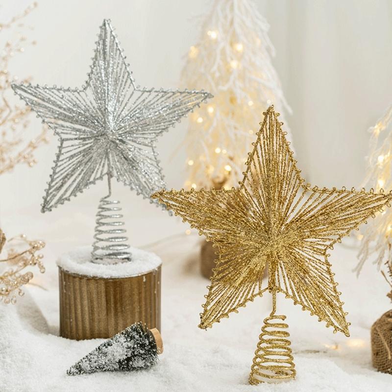 Christmas Tree Top Ornament Metal Star Shaped Tree Toppers Pentagrams Decoration for Home and Mall Parties Supplies