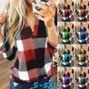European Women's Plaid V-Neck Long Sleeve Shirt - Spring/Autumn Style