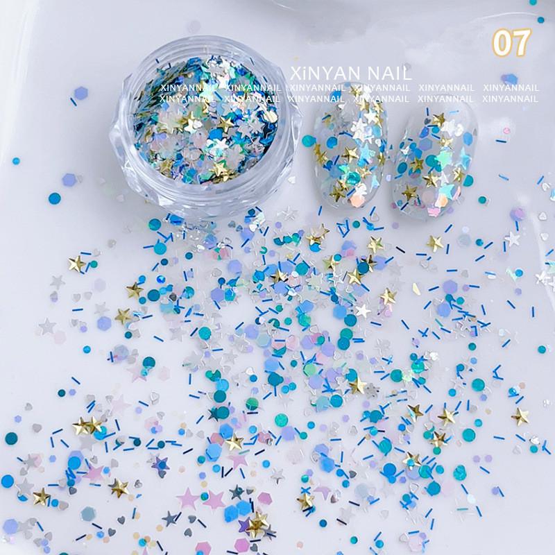 1Jar Colorful Iridescent Laser Nail Glitter Decoration Mixed Colors Sequin Flakes Manicure Accessories Diy Nail Art Design