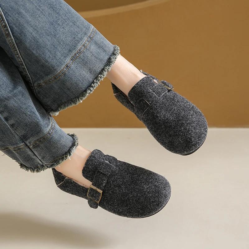 Fashion Plush Casual Versatile Boken Shoes 2024 New Autumn and Winter One Foot Kick Bean Shoes Fashionable and Warm Boken Cotton Shoes