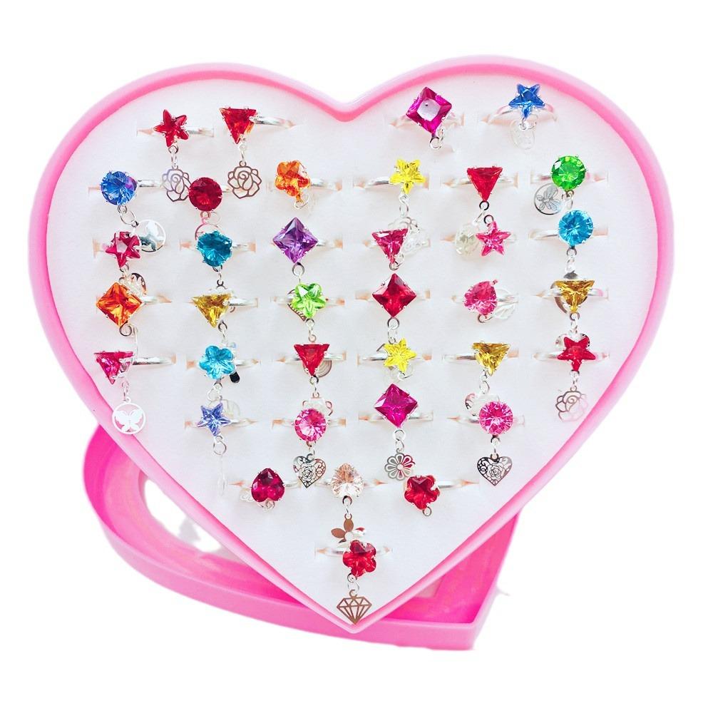 36buc inel pentru copii Cute Princess Baby bibelouri Jucărie Fetiță Cartoon Crystal Inel (cu cutie)