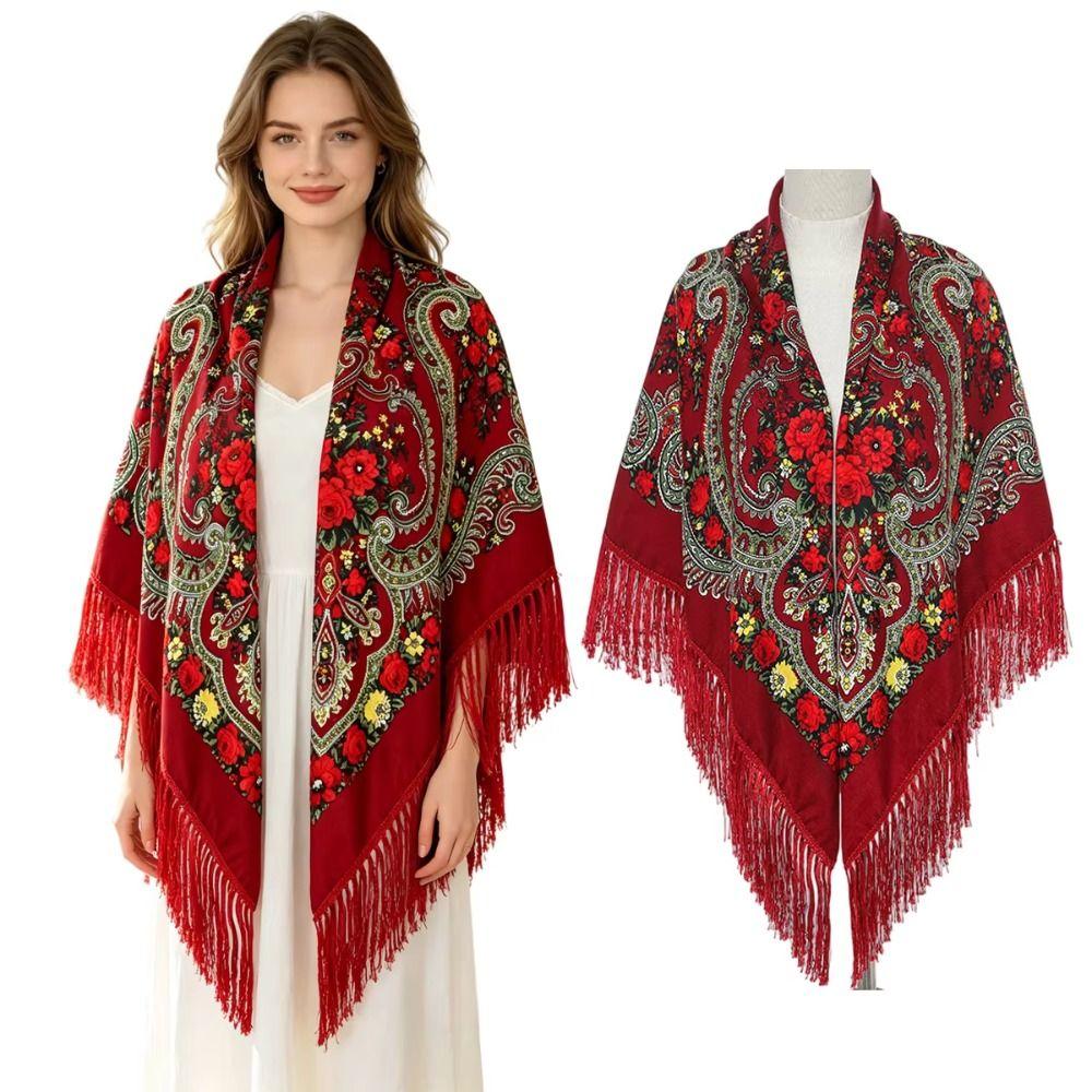 Tassel Fringe Floral Scarf Soft Tassel Scarf Fashion Square Wrap Women