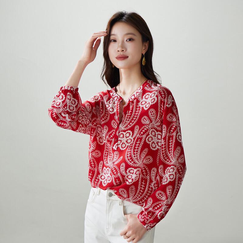 SOFSIL Women's 2026 Spring Printed Silk Blouse
