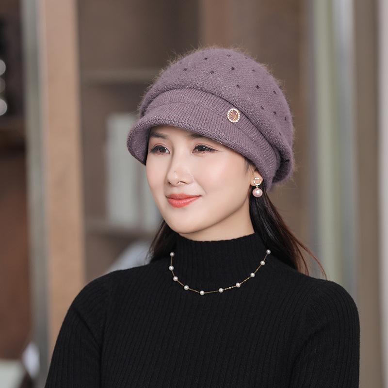 Women Winter Slouchy Knit-Beanie Beret-Hat, Warm Knitted Winter-Hat Beanie with Visor Cold Weather
