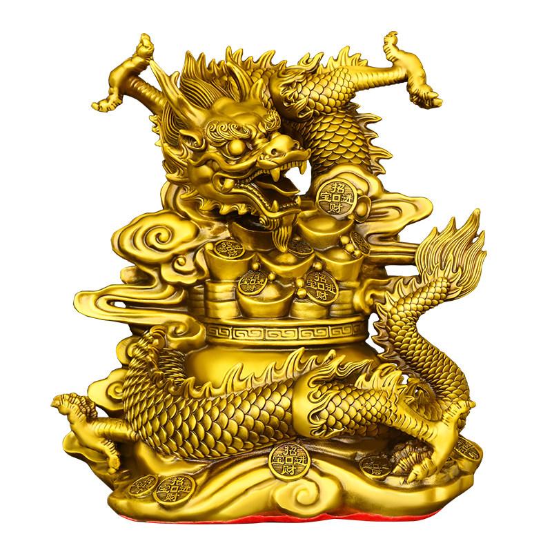 Feng Shui Copper Dragon Figurine Treasure Vase Dragon Office Home Living Ornament