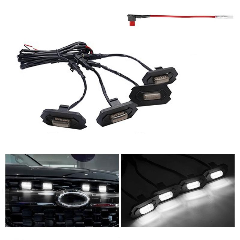 4PCS Grill Led Lights Compatible with 2023-2025 Ford Everest Bright Amber LED Grill Lights Waterproof Front Grill Trim Lamps