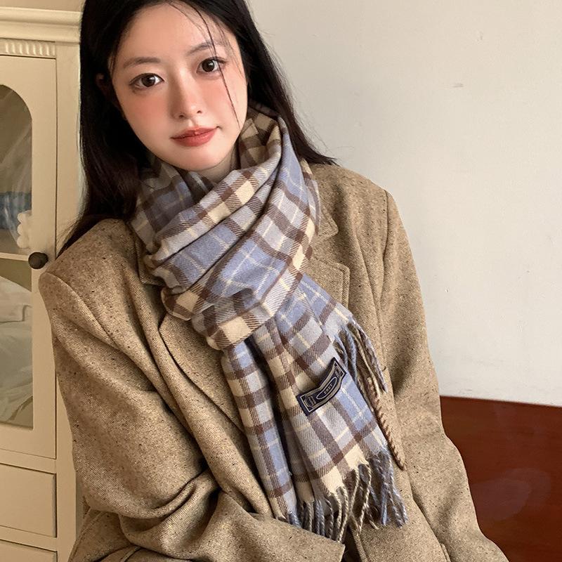 Women's autumn and winter new scarf high-end atmosphere imitation cashmere plaid versatile warm drape Korean version scarf plaid brown