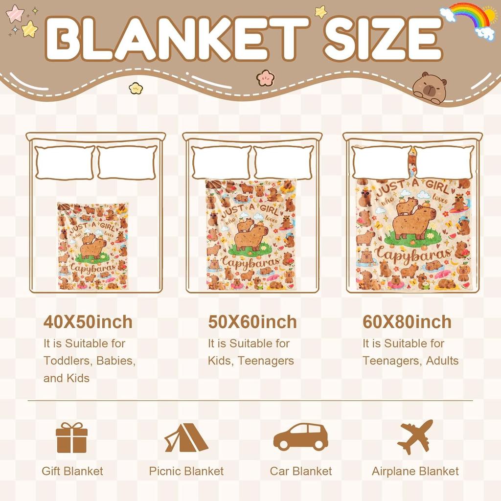 Capybara Blanket for Girls Boys, Capybara Gifts for Girls, Ultra Soft Throw Blanket for Room Decor Bedding 40"x50"