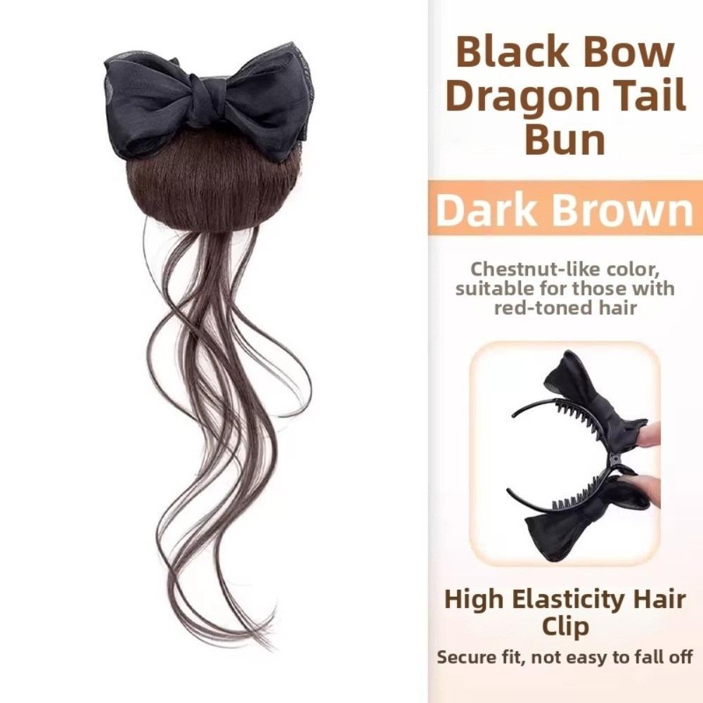 Natural-Looking Chic Messy Bun Elegant Bow Dragon Beard Bun Bowknot Claw Clip Hairpiece  for Women темно-коричневого