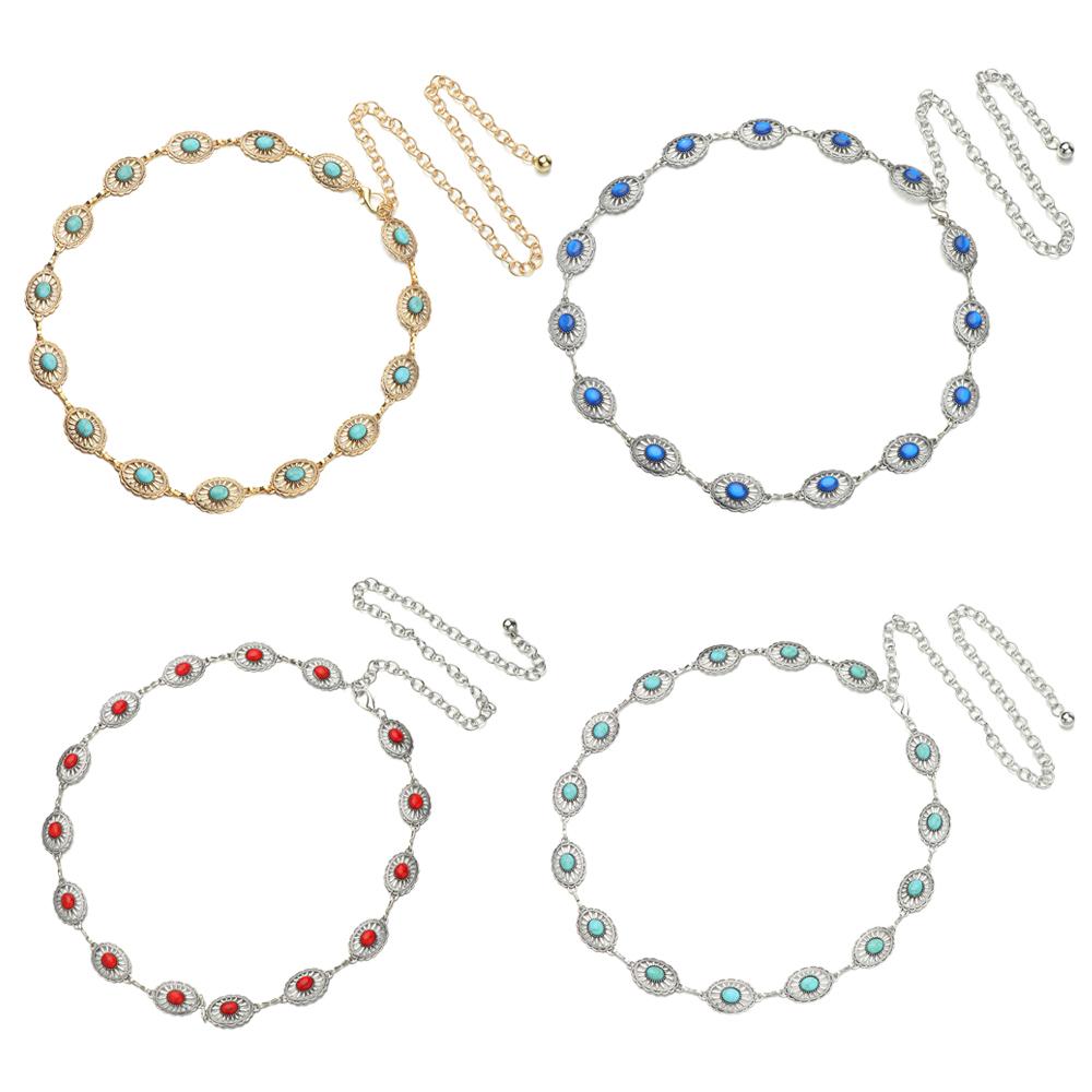 

Women Adjustable Gift Turquoise Chain Belt Waist Belt Waistband Metal
