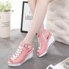 Fashion New Spring Summer Women's High Wedge Canvas Fish Mouth Shoes Korean Version of The Slope Open Toe Hollow Lace Up Canvas Shoes